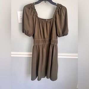 J. Crew Olive Green Puff Sleeve Sundress